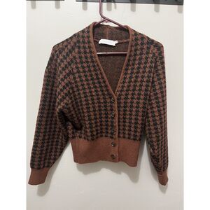 ASTR the Label Ruby Houndstooth Crop Cardigan Sweater Brown Black Size M